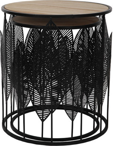Round Side Table Leaf Wooden Black / Natural 2 Pieces W40xL40xH45cm