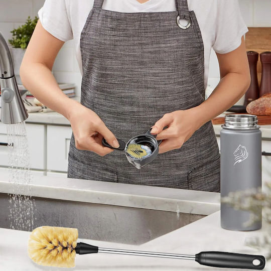 Metallic Cleaning Brushes with Handle Brown 3pcs