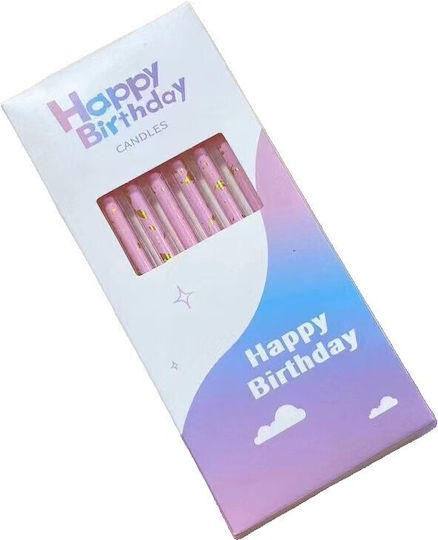 Set 6 Lumanări Lung Flippy Parafină 10 X 0,5 Cm La Mulți Ani Roz