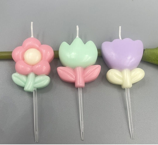 Set 3 Kerzen Flippy Flower Thema Modell 1 Aus Paraffin Mehrfarbig