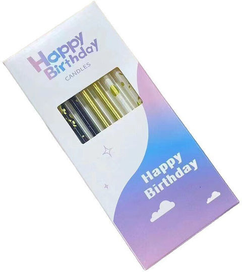 Set 6 Lange Kerzen Flippy Paraffin 10 X 0,5 Cm Happy Birthday Weiße Schwarze Goldene