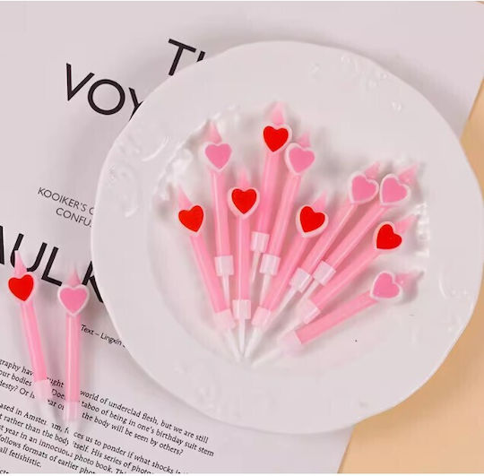 Satz 6 Kuchenkerzen Flippy Bleistift Modell Herzen 5.9 X 1.1 Cm Wachs Rosa