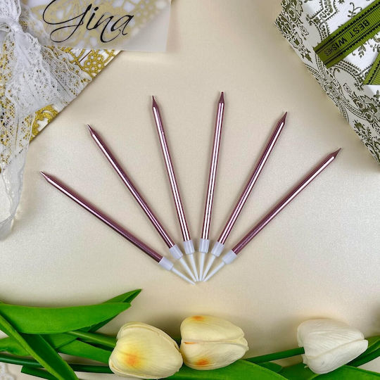 Set 6 Lumanări De Ziua De Naștere Flippy Parafină 11 X 0.4 Cm Roz Lucios Auriu
