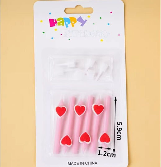 Satz 6 Kuchenkerzen Flippy Bleistift Modell Herzen 5.9 X 1.1 Cm Wachs Rosa