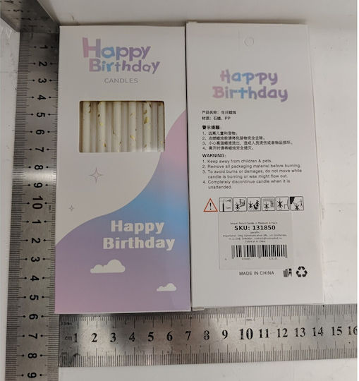 Set 6 Lange Kerzen Flippy Paraffin 10 X 0,5 Cm Alles Gute zum Geburtstag Weiße Gold