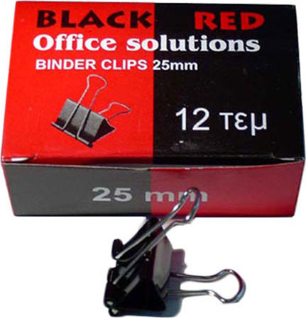 Black Red Κλιπς Μεταλλικά 25mm Μαύρα 12τμχ