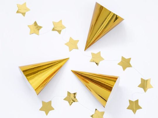 PartyDeco Party Hats Paper Gold Party Hats 6 Pieces. 6pcs