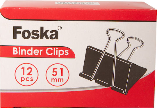 Foska Κλιπς Μεταλλικά 51mm Μαύρα 12τμχ