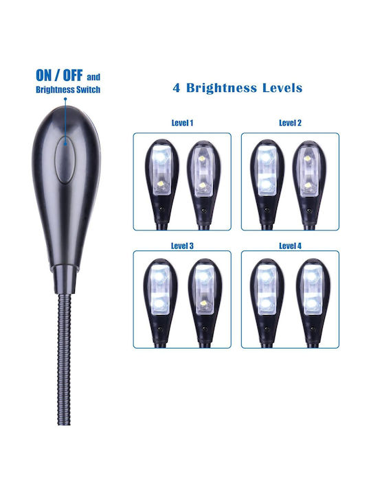 Zola Lampă Dublă LED De Citit Cu Clema Brațe Flexibile Alimentată Cu Baterie USB Plastic PP 22 Cm Neagră