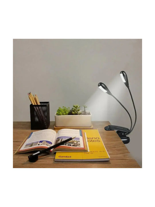 Zola Lampă Dublă LED De Citit Cu Clema Brațe Flexibile Alimentată Cu Baterie USB Plastic PP 22 Cm Neagră