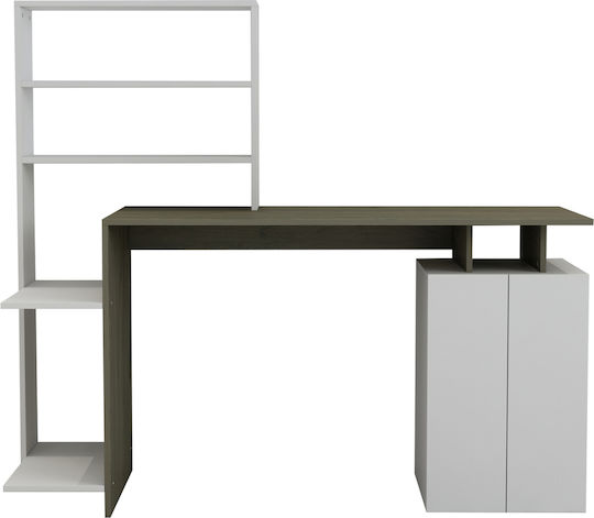 Homemarkt Desk with Bookcase Rochell Melamine Olive Grey White 146.3x55x128.8cm hm8886.11