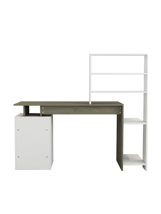 Homemarkt Γραφειο Με Βιβλιοθηκη Rochell Μελαμινη Olive Grey Λευκο 146,3x55x128,8υεκ.hm8886.11