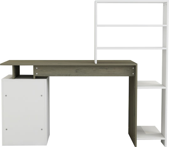 Homemarkt Desk with Bookcase Rochell Melamine Olive Grey White 146.3x55x128.8cm hm8886.11
