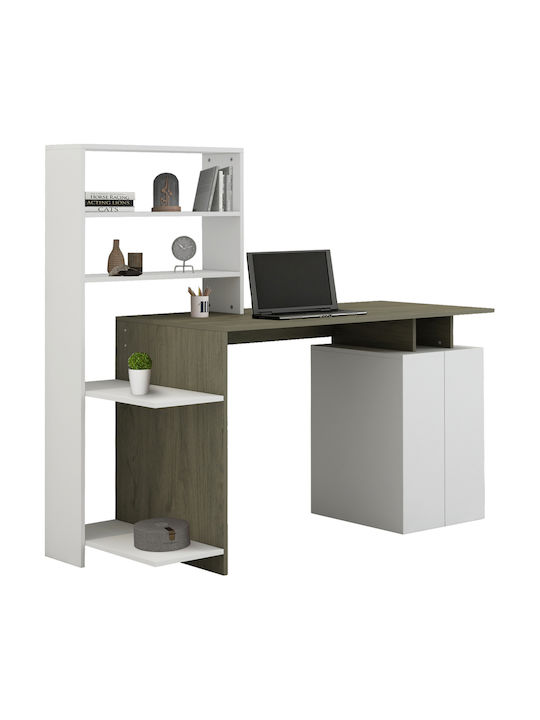 Homemarkt Γραφειο Με Βιβλιοθηκη Rochell Μελαμινη Olive Grey Λευκο 146,3x55x128,8υεκ.hm8886.11