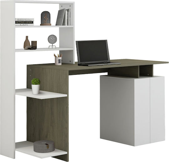 Homemarkt Desk with Bookcase Rochell Melamine Olive Grey White 146.3x55x128.8cm hm8886.11