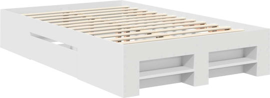 Double Wooden Bed White for Mattress 137x203cm
