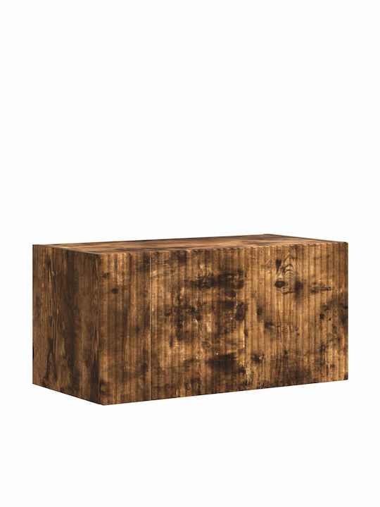 Living Room TV Unit with Showcase & Lighting Smoked Oak L60xW31xH29.5cm