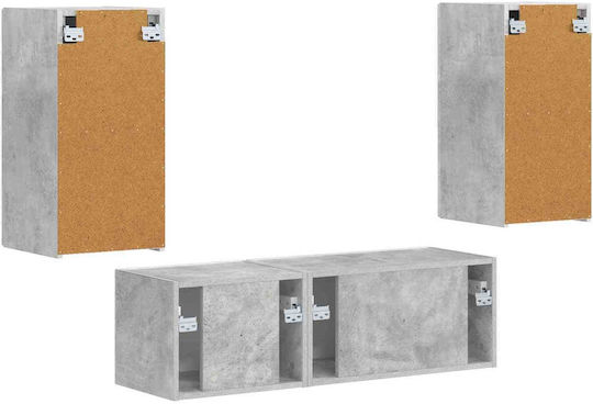 Living Room TV Unit with Showcase & Lighting Grey L60xW31xH29.5cm