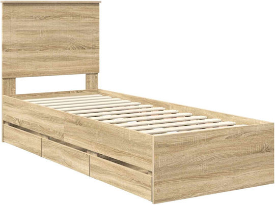 Einzelnes Holzbett Sonoma mit Lattenrost für Matratze 75x190cm