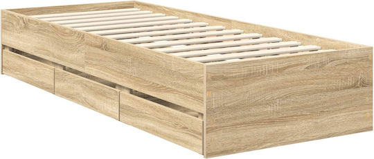 Einzelnes Holzbett Sonoma mit Lattenrost für Matratze 75x190cm