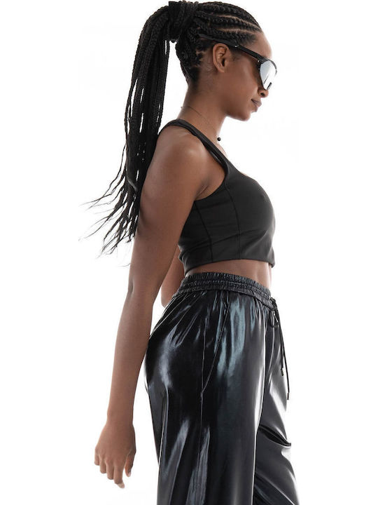 T7 Γυναικείο Αθλητικό Crop Top Αμάνικο Μαύρο