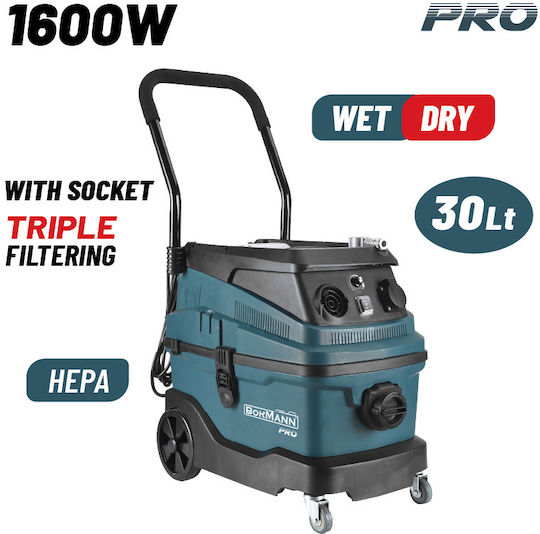 Bormann Pro BVC6000 Staubsauger Flüssigkeiten / Feststoffe 1600W mit Kunststoff Behälter 30Es
