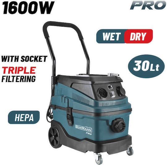 Bormann Pro BVC6000 Staubsauger Flüssigkeiten / Feststoffe 1600W mit Kunststoff Behälter 30Es