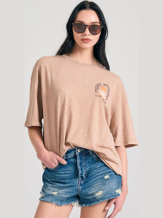 Women's Oversized T-shirt Striped Brown