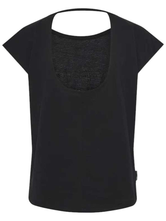 Damen Sommer Baumwoll-Ärmellose Schwarze Bluse FBL011-182-04-Schwarz