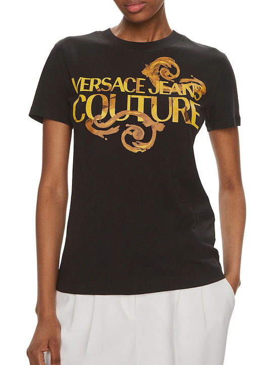 Watercolor Women's Summer Blouse Cotton Short Sleeve Black