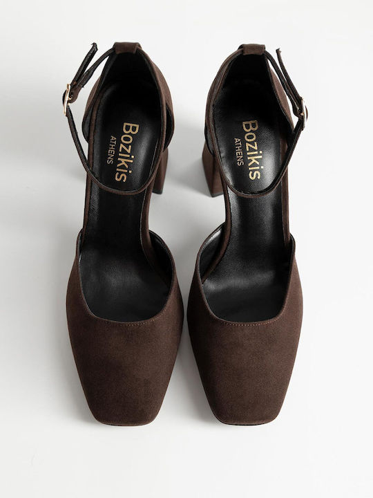 Pumps mit Riemchen & Chunky hoher Absatz Braun