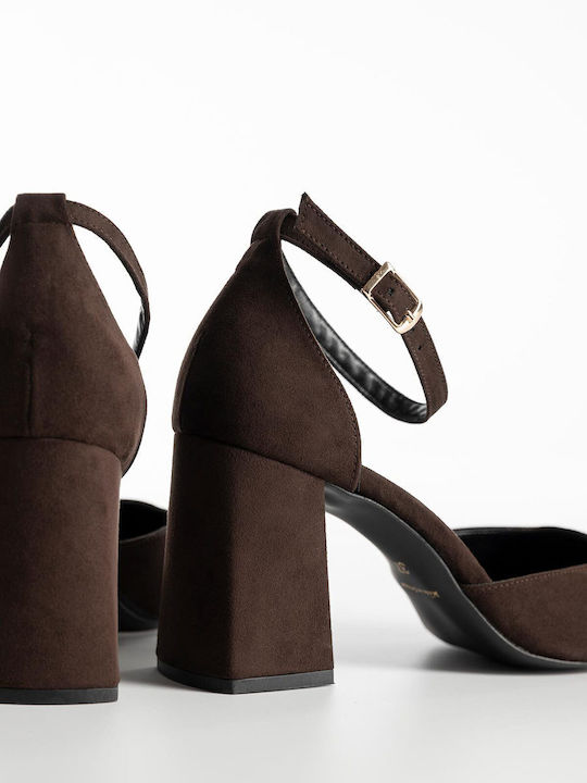 Pumps mit Riemchen & Chunky hoher Absatz Braun