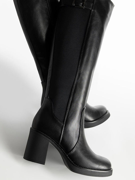 Synthetic Leather High Heel Women's Boots with Rubber / Zipper Black