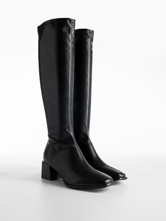 Synthetic Leather Medium Heel Women's Boots with Zipper Black