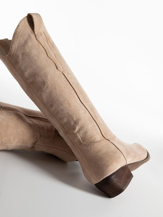 Wildleder Damenstiefel Cowboy Beige