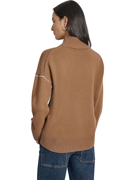 Logo Damen Pullover Rollkragen Braun