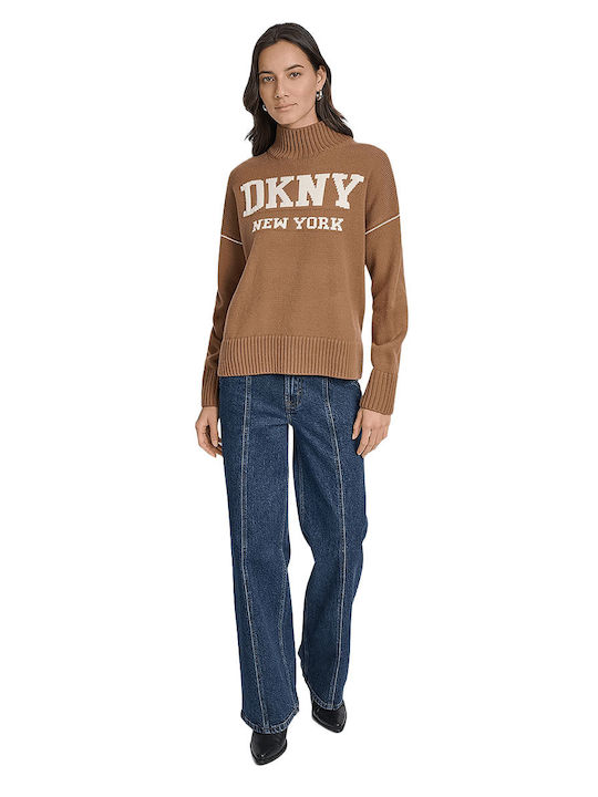 Logo Damen Pullover Rollkragen Braun