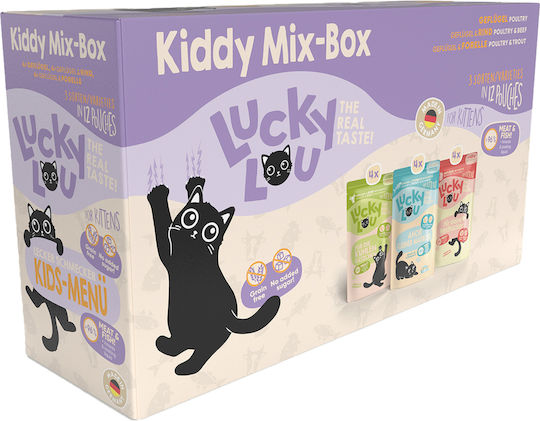 Lucky Lou Lifestage Wet Food for Young Cats in Pouches with Poultry, Beef and Trout 6x125gr