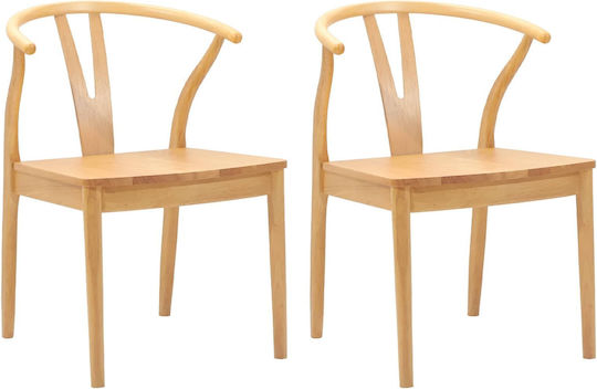 Dining Room Wooden Chair Natural Solid Rhubarb Wood 54.5x53x77cm 2pcs
