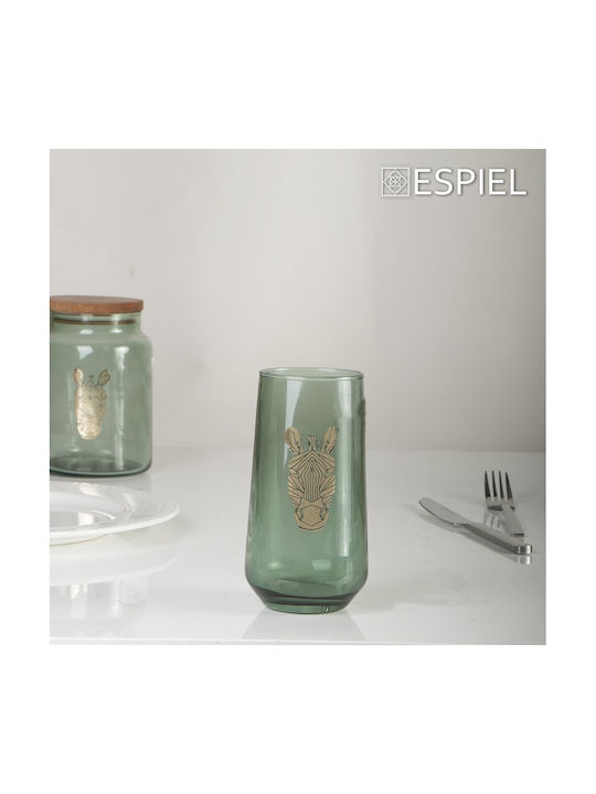 Espiel Jungle Zebra Set of 4 General Use Glass Jars with Lid Green 635ml 4 Pieces