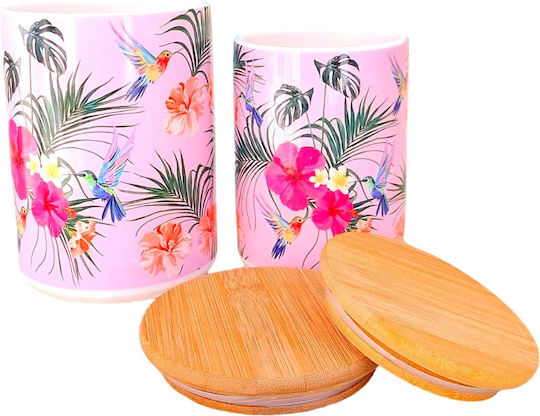 Set 2 Pieces Sugar Coffee Jars with Lid Porcelain Pink 12x17cm 2 Pieces