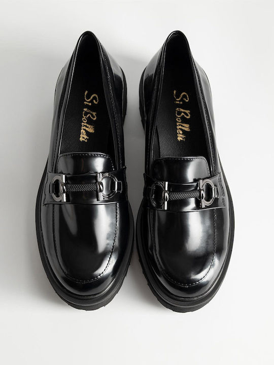 Leder Damen Loafers in Schwarz Farbe