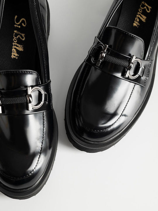 Leder Damen Loafers in Schwarz Farbe