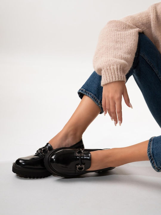 Leder Damen Loafers in Schwarz Farbe