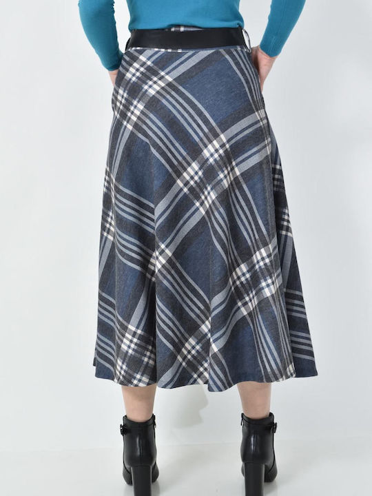 Hoch tailliert Midi Rock Geprüft Dark Blue