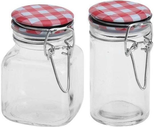 Excellent Houseware Set 2buc Borcane Uz General cu capac Sticlă Roșu 90ml Excellent Houseware Set 2buc Borcane Uz General cu capac Sticlă Roșu 90ml