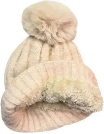 Set with Beanie Knitted in Beige color
