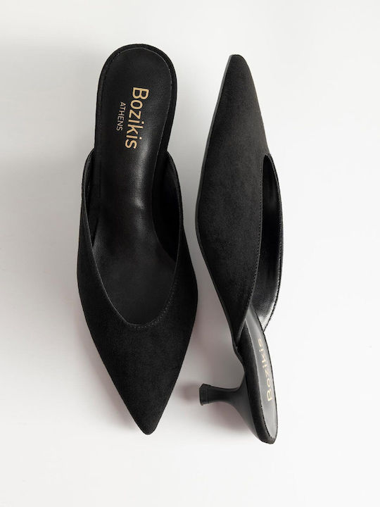 Wildleder Mules mit Niedrig Absatz in Schwarz Farbe