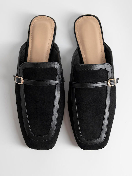 Fără toc Suede Mule în Culoare Negru