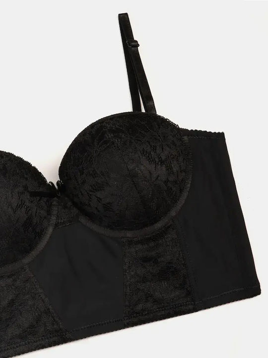 Push Up Lace Corset Sports Bra Black Size S